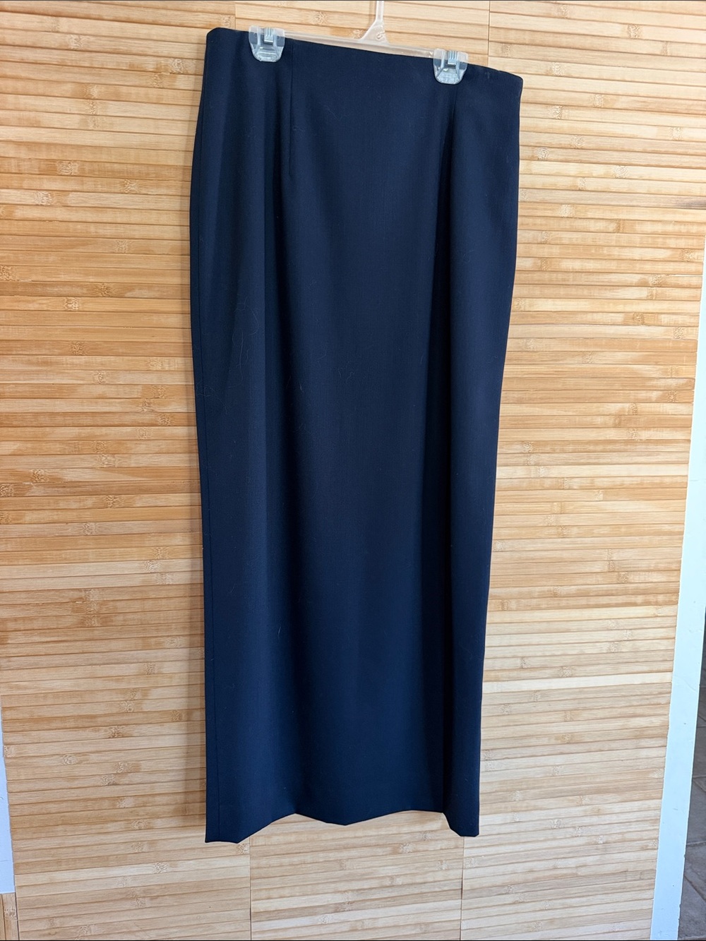 Classic Navy Blue Long Straight Skirt w Side Slit- Women's